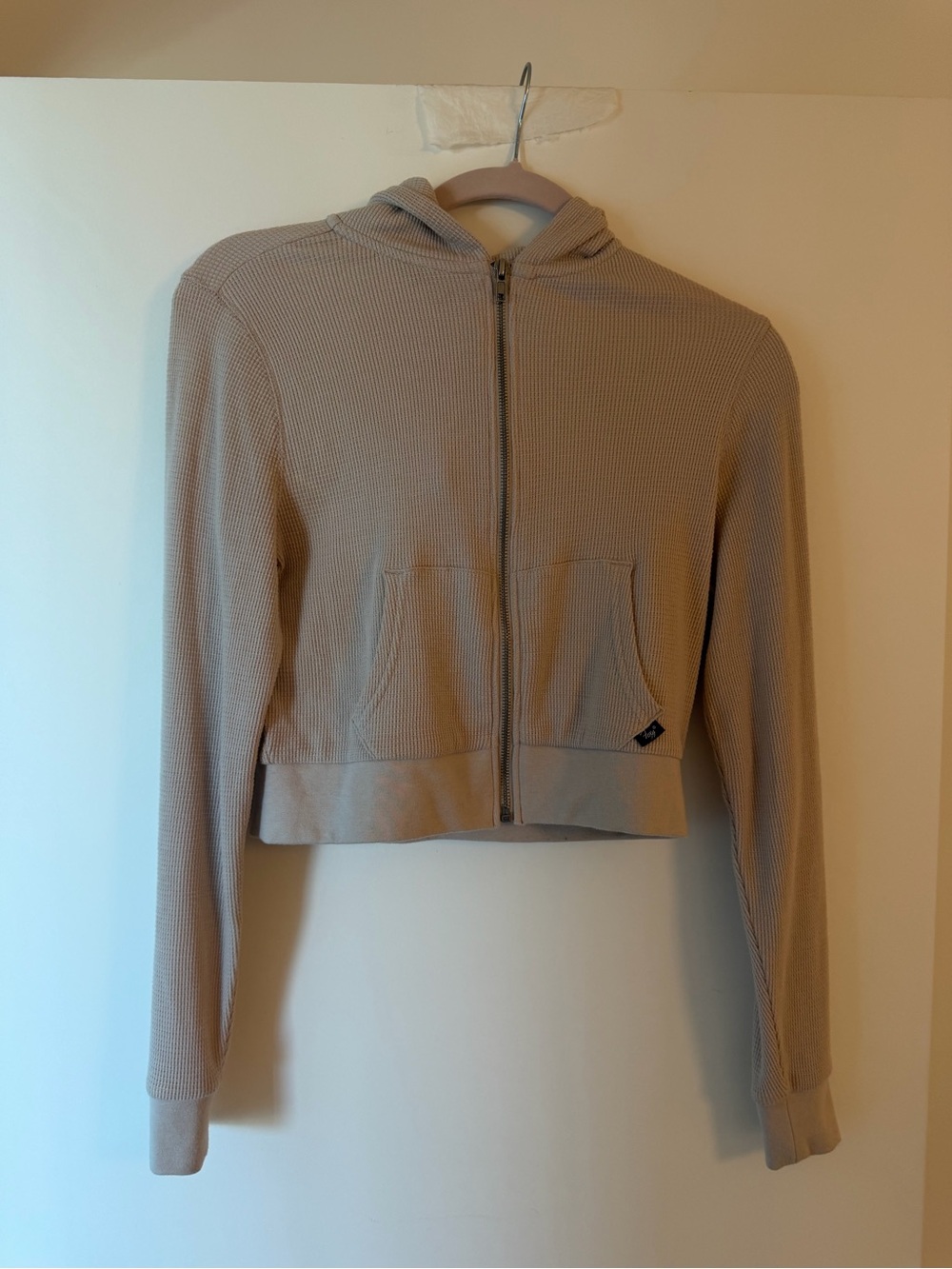 Cropped Zip-Up Hoodie in Light Beige